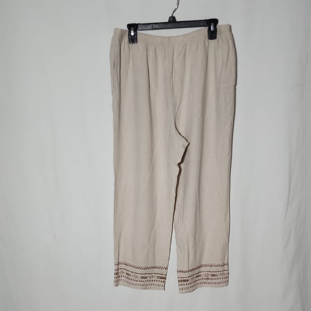 Blair Women's Tan Pants with Embroidered Hem